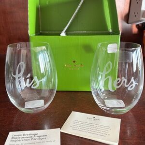 New in box Kate Spade/Lenox his and hers” stemless wine glasses